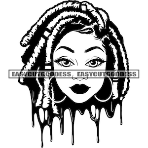 Melanin Woman Locs Dreads Dreadlocks Hairstyle Dripping Black African American Female Stylish Ethnicity SVG PNG JPG Vector Designs Cut Files