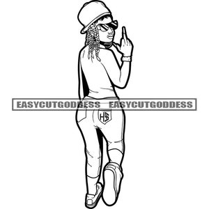 Ghetto Melanin Woman Middle Finger Baseball Hat Long Nails Fashion Sunglasses Jeans New Trending Nubian SVG PNG JPG Vector Designs Cut Files