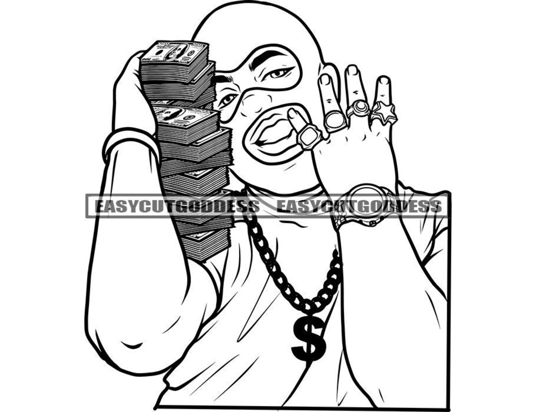Gangster Chubby Man Ski Mask Burglar Money Stack Bragging Gold Etsy