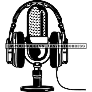 Microphone Music Audio Karaoke Radio Broadcast Headphones Audio Earphones Sound White Space Communication SVG PNG JPG Vector Design Cut File