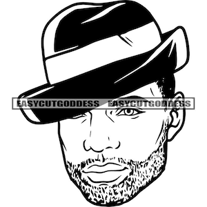 Handsome African American Man Classy Hat Bearded Beard Mustache Male Attractive Masculine Hombre Goatee SVG PNG JPG Vector Designs Cut Files