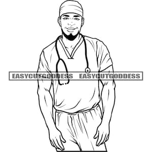 Nurse Black Man Male Hospital Care Clinic Female Medicine Professional Stethoscope Uniform Healthcare SVG PNG JPG Vector Designs Cut Files