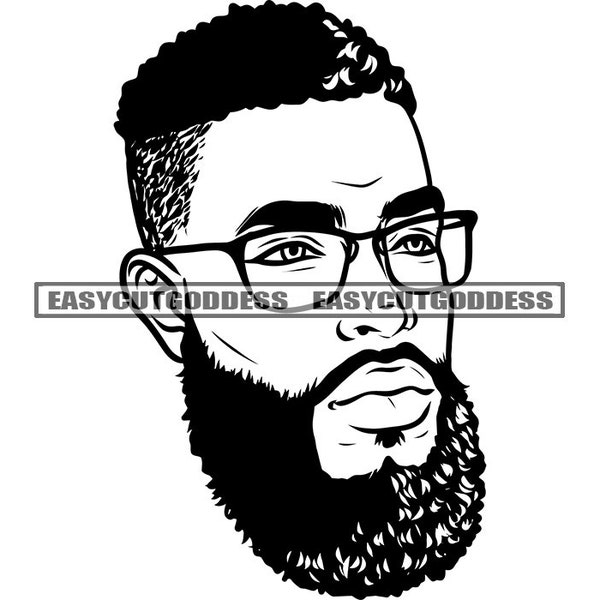Bearded Black Man Reading Glasses Mustache African American Male Handsome Attractive Masculine Hombre SVG PNG JPG Vector Designs Cut Files