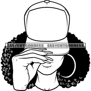 Afro Woman Portrait Baseball Cap Hat Kinky Hairstyle Long Nails Faceless Melanin Nubian Black Girl Magic SVG PNG JPG Vector Design Cut Files