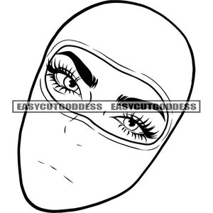 Street Girl Ski Mask Burglar Long Lashes Eyelashes Thief Crime Criminal Mugger Masked Hooded Ghetto SVG PNG JPG Vector Designs Cut Files