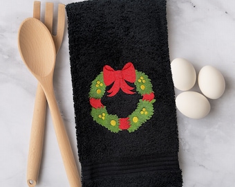 Christmas Wreath Hand Towel, Christmas Towel, Embroidered Kitchen Towel, Winter Bathroom Towel, Turkish Cotton Towel, Fingertip Towel