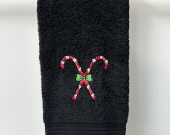 Candy Cane Hand Towel, Christmas Towel, Embroidered Kitchen Towel, Winter Bathroom Towel, Turkish Cotton Towel, Fingertip Towel