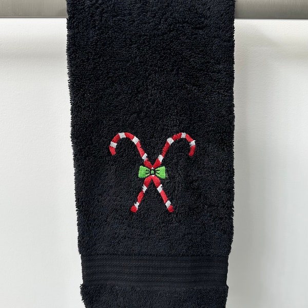 Candy Cane Hand Towel, Christmas Towel, Embroidered Kitchen Towel, Winter Bathroom Towel, Turkish Cotton Towel, Fingertip Towel