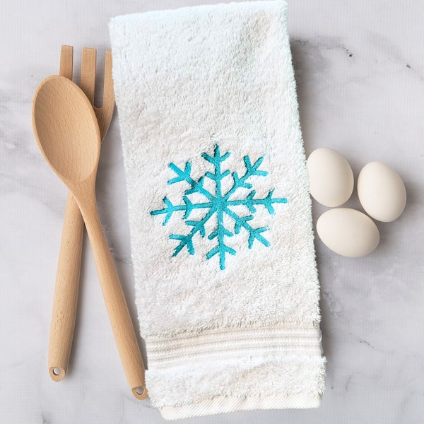 Snowflake Plush Hand Towel, Cute Winter Towel, Embroidered Kitchen Towel, Christmas Home Decor, Holiday Hostess Gift, Winter Dish Towel,