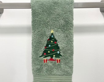 Christmas Tree Hand Towel, Cute Winter Towel, Embroidered Kitchen Towel, Christmas Home Decor, Christmas, Winter Dish Towel