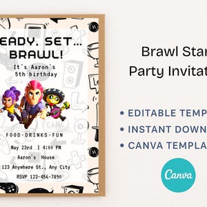 Brawl Stars Party Birthday Invitation | Editable Canva Template | Gamer Birthday | Instant Download