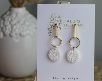 Perlen Ohrringe, Polymer Clay Ohrringe, weiße Ohrringe, Talis Design, handgemachte Ohrringe, Gold, leichte Ohrringe, Statement Ohrringe