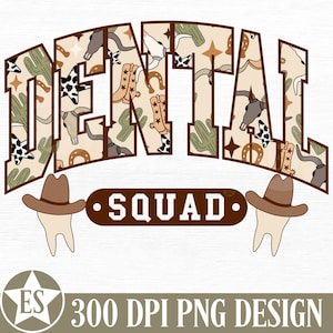 Diseño de sublimación PNG de odontología occidental / PNG de odontología occidental con estampado de vaca, equipo dental, PNG de asistente dental con estampado de vaca, equipo dental de vaquero, PNG