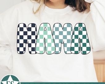 Blue Checkered Mama PNG Sublimation Design | Boy Mom Png Boy Mama Png Retro Mama T-Shirt Png Check Mama Shirt Png Mom of Boys Png Files
