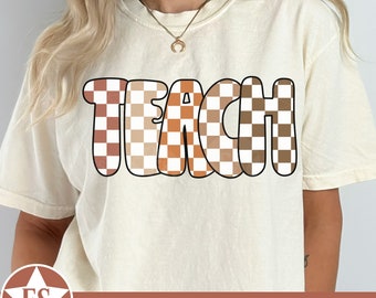 Retro Teacher PNG | Boho Teacher Png Teacher Sublimation Design Teacher Shirt Png Checkered Teach Png Teaching Png Digital Download Files