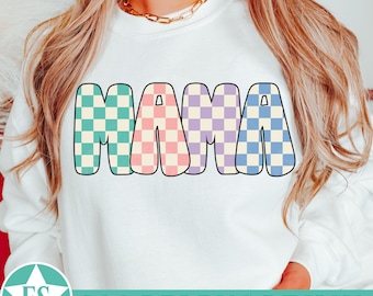 Retro Easter Mama PNG Sublimation Design | Checkered Mama Easter Png Spring Mama Png Mama Spring Png Digital Download Mama Shirt Png Files