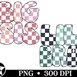 Geruite grote zus en Lil Bro PNG | Grote zus kleine broer Png Shirt Design Retro grote zus Lil Bro Set bijpassende broers en zussen Png voor T-shirts