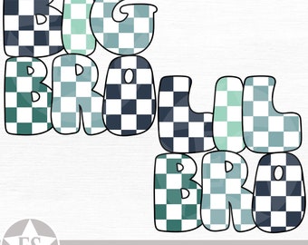 Checkered Big Bro and Lil Bro PNG | Brothers Matching Shirts Png Siblings Matching Png Set Groovy Retro Big Bro Lil Bro Png Digital Download