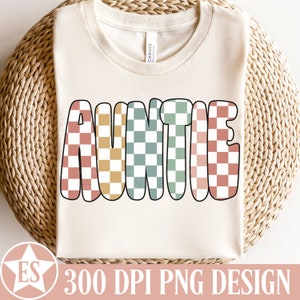 Retro tía PNG / Tía a cuadros Png Tía de moda Png Sublimación Tía Camisa Png Diseño Tía Camiseta Png Archivos Nueva Tía Descarga Digital