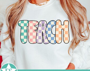 Retro Easter Teacher PNG Sublimation Design | Checkered Teacher Easter Png Easter Bunny Teacher Png File Spring Teach Png Digital Download