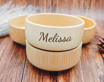 Custom organic bamboo snack bowls, bamboo bowls, thoughtful gifts for mom - sustainable, eco-friendly kitchenware, fruit bowls