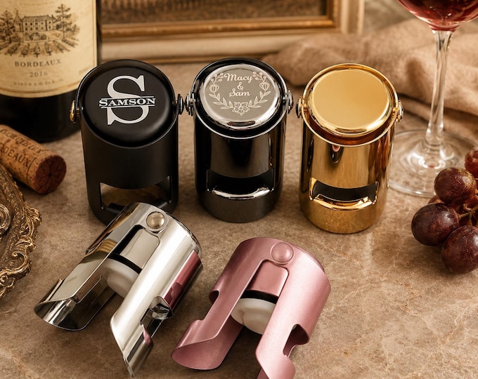 Personalized Wine Bottle Stoppers - Ideal Wedding, Anniversary & Birthday Party Favors - Groomsmen Gifts