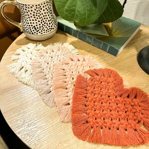 Macrame Heart Coaster Mug Rug Valentines Coaster Table Decor Table Coaster Holiday Coaster Heart Coaster Fringe Coaster image 6