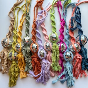 Macrame Disco Ball Car Charm | Disco Ball Car Charm | Car Charm | Car Accessories | Rearview Mirror Accessories | Boho Car Decor