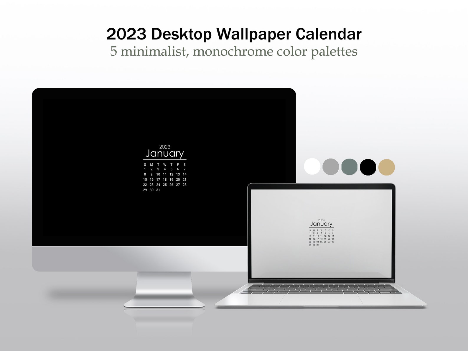 5 Desktop Calendars 2023 Monochrome Digital Monthly Etsy