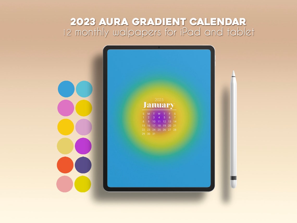 Aura Gradient Monthly Digital Calendar 2023 Wallpaper for Ipad Etsy