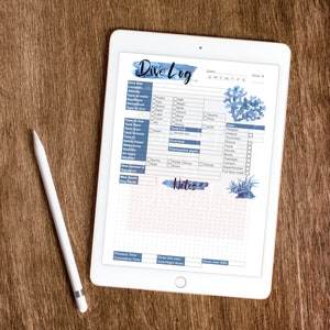 Watercolor Blue Coral Printable Dive Log- Instant Download