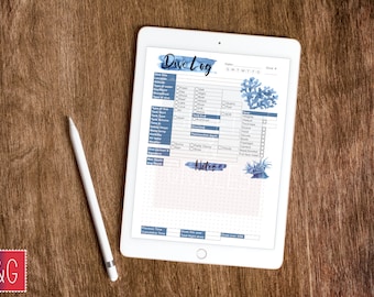 Watercolor Blue Coral Printable Dive Log- Instant Download