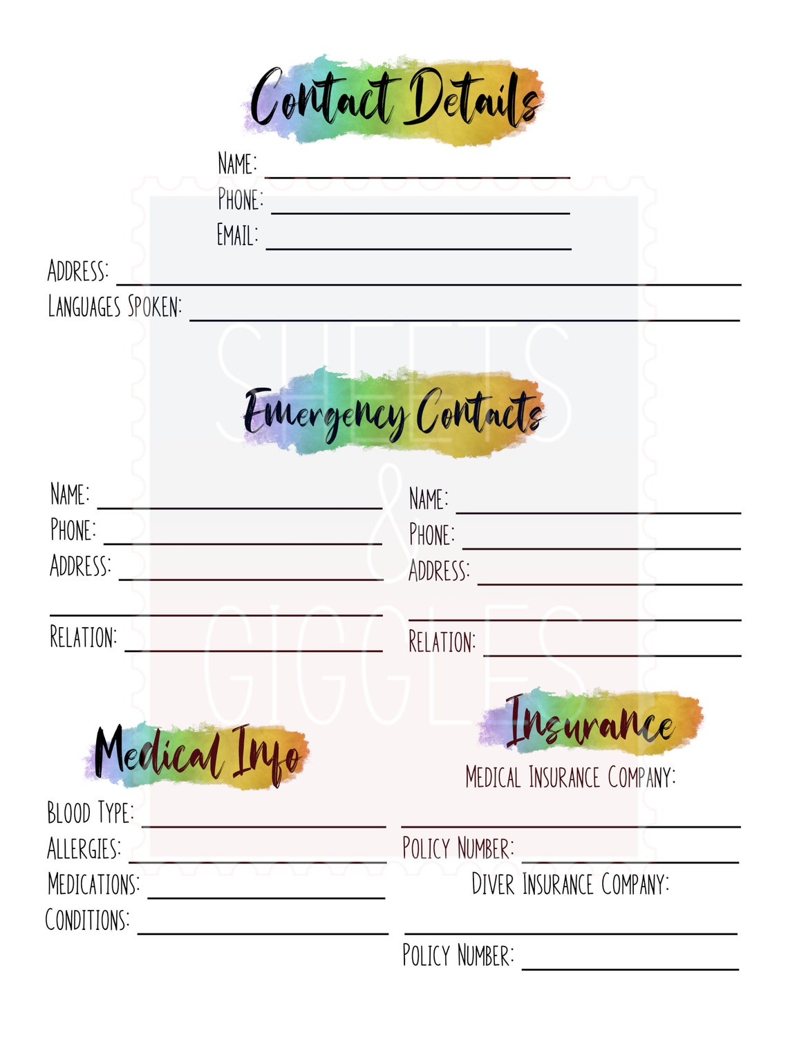 Watercolor Rainbow Nautical Printable Dive Log- Instant Download - Etsy