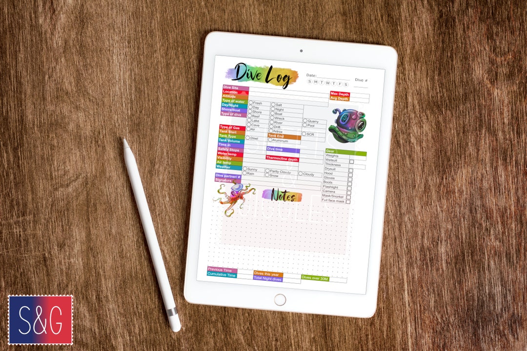 Watercolor Rainbow Nautical Printable Dive Log- Instant Download - Etsy