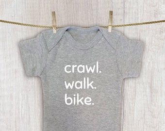 Crawl, Walk, Bike Bodysuit, Infant Sports Bodysuit, Baby Gift, Neutral Infant One Piece, Unisex Kids Clothes