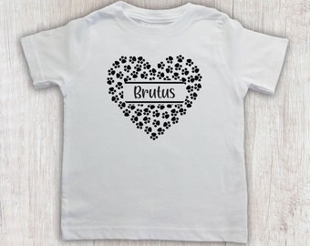 Paw Heart Tee Shirt, Toddler Personalized Paw Heart Bodysuit, Personalized Cat Shirt, Personalized Dog Shirt, Animal Toddler Tee