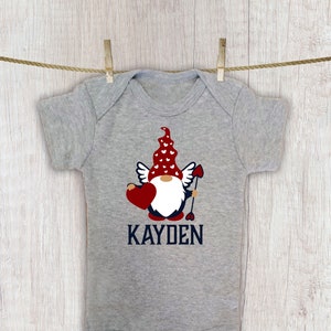 Gnome Valentine Shirt, Personalized Toddler Valentines Day Shirt, Baby&#39;s Valentines Bodysuit, Kids Valentine Tee Shirt, Baby Valentine