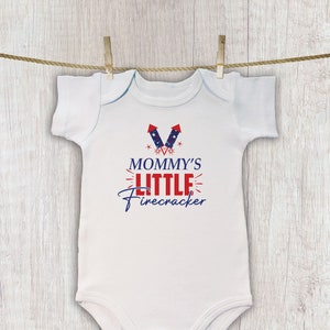 Mommy&#39;s Little Firecracker Patriotic Bodysuit, USA Shirt, Red White and Blue, 4th of July Shirt, Newborn Baby Bodysuit, American Toddler Tee