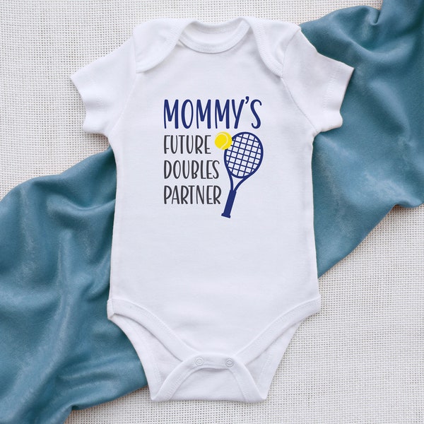 Tennis Mommy's Future Doubles Partner Bodysuit, Unisex Tennis Top, Kids Tennis Bodysuit, Baby Shower Gift, Gift for Tennis Fan, New Mom Gift