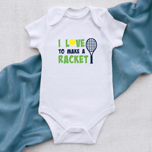 Baby Tennis Bodysuit, Unisex Tennis Racket Creeper, Tennis Sleeper with Baby Booties, Baby Shower Gift, Gift for Tennis Fan