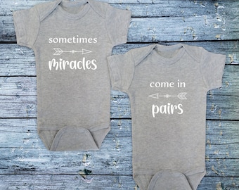 Sometimes Miracles, Come in Pairs Bodysuits, Boys Twin Shirts, Twin Sisters Tops, Sibling Twins Baby Boy Shower Gift, New Twin Baby Gift