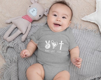 Peace Love Jesus Bodysuit, Religious One Piece, Baby Gift, Christian Toddler Tee