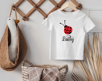 Girls Personalized Ladybug Shirt, Ladybug Theme Birthday Party, Toddler Girls Tee, Baby Ladybug Bodysuit, Girls Ladybug Tee with Name