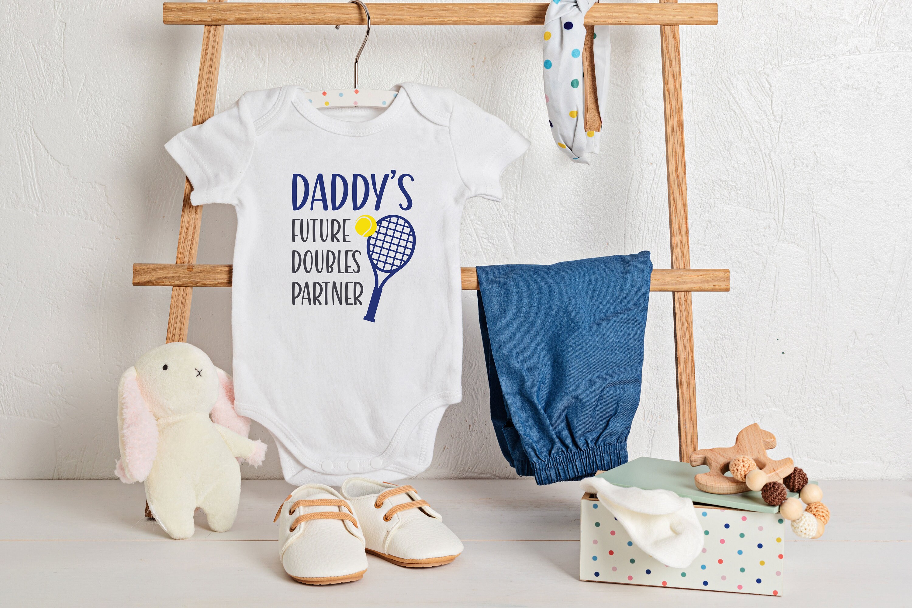 Tennis Daddy's Future Doubles Partner Bodysuit, Unisex Tennis Top, Kids Tennis Bodysuit, Baby Shower Gift, Gift for Tennis Fan, New Dad Gift
