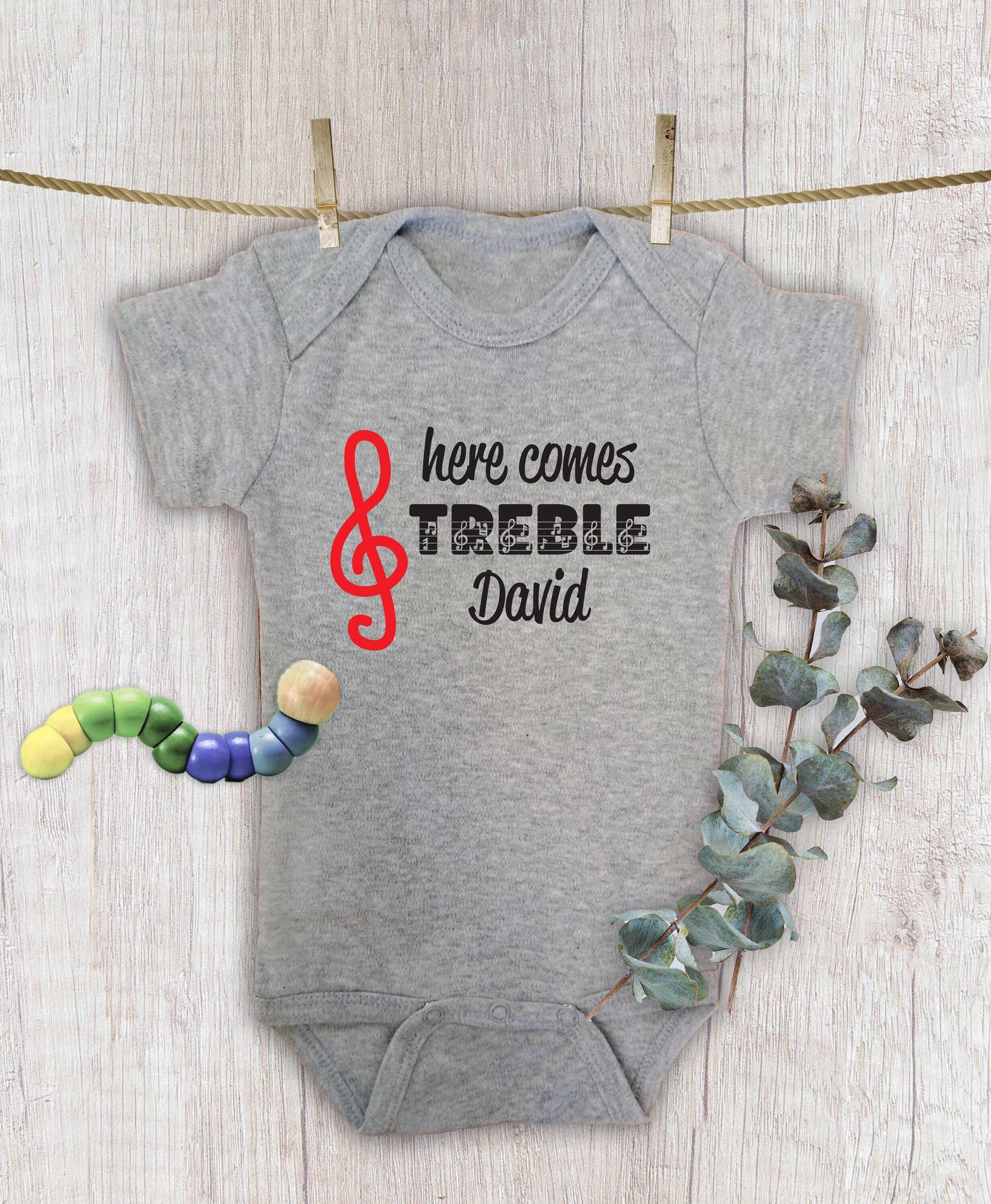 Personalized Here Comes Treble Bodysuit, Music Note Bodysuit, Music ...