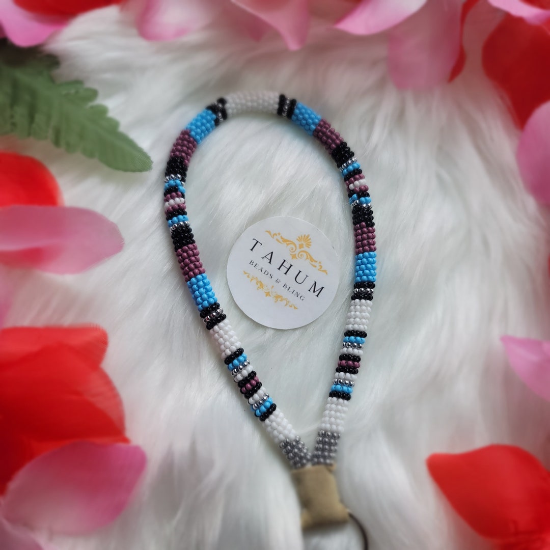 Blue and Rose Bisque Wrap Seed Bead Wristlet Keychain Etsy