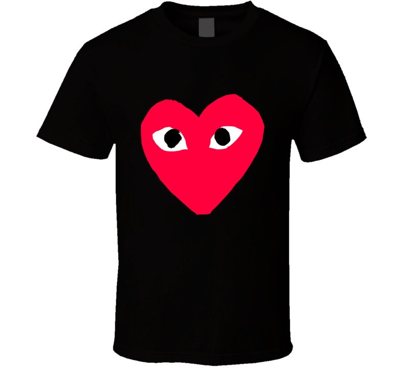 Hot! New Comme Des Garcons Men's Black Play Heart T Shirt