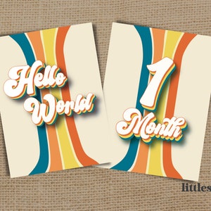 groovy baby milestone cards | retro | cyfrowe pobieranie | rekwizyty do zdjęć | neutralne pod względem płci | karty wzrostu | zdjęcia noworodków