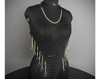 Chainmail Harness, Chainmail Chains Layers top, Jump Rings Costume, Wedding Cosplay Costume, Larp , Cosplay, Sca Armor, Gift For Women.