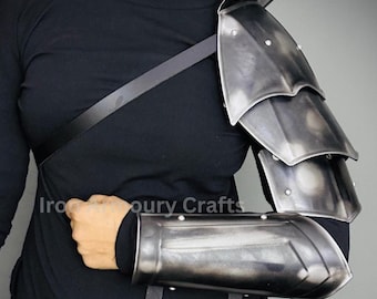 Steel Knight Shoulder & Bracer Armor: Medieval LARP Cosplay Costume